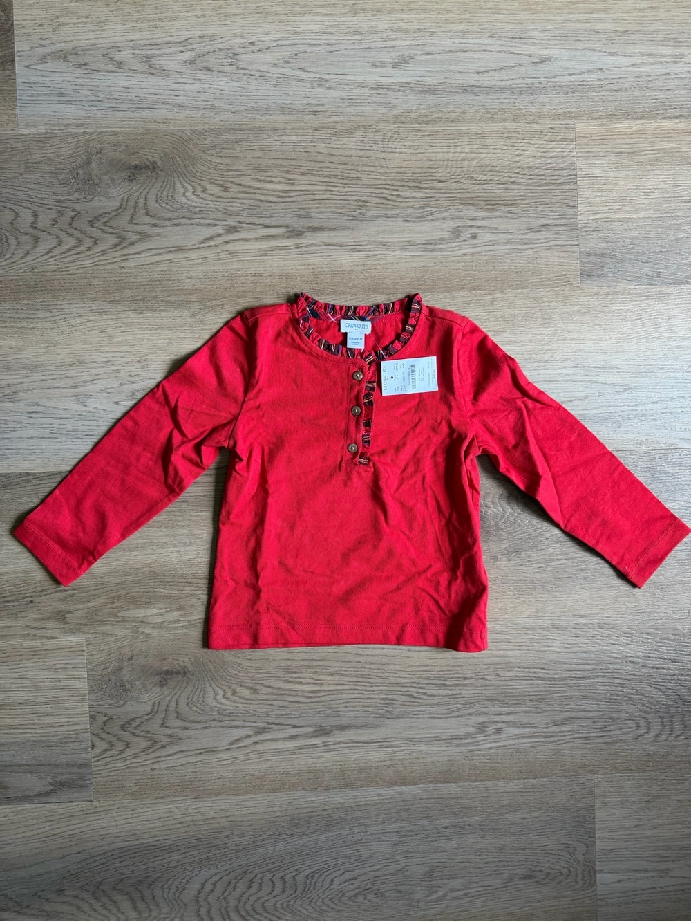 Jcrew red long sleeve tshirt with plaid detail and buttons on the front - NWT